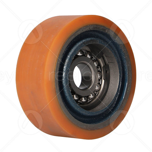 Polyurethane Guide Roller (95mm OD) with Self Aligning (Cycloidal) Bearing and Cast Iron Core