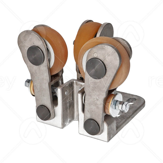 Spring Loaded Guide Roller Assembly to Suit 5-16mm Rail (2 Side Rollers 75x25, 1 Face Roller 75x25)