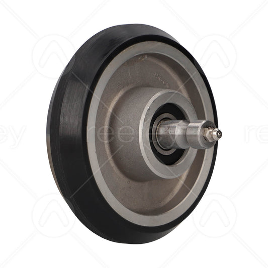 Polyurethane Guide Roller (124mm OD) with 16mm Plain Shaft and Cast Iron Core